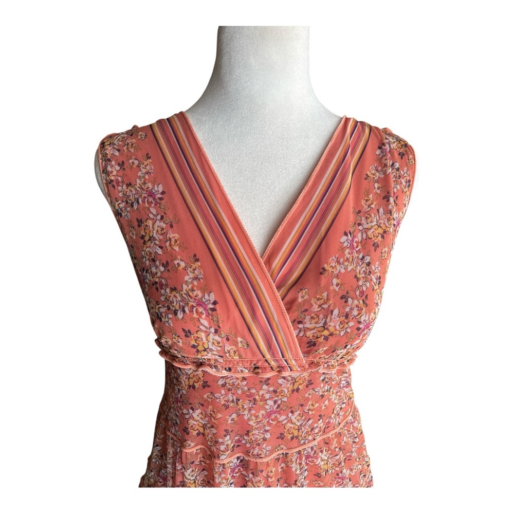 Max Studio Tiered Floral Midi Dress Orange Peach Ruffled Boho Dress - Picture 4 of 8